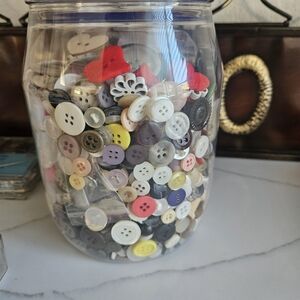Plastic Jar of Mixed Sewing Buttons - Multicolor